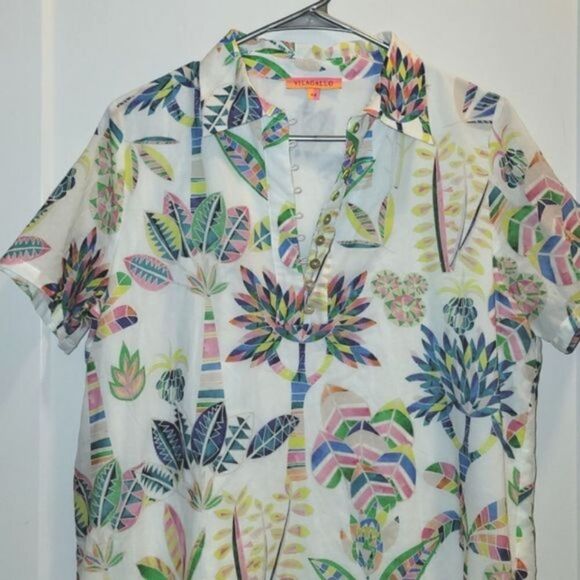 VILAGALLO Tropical Shirt Dress - Size 44 US 12 Palm Trees - Picture 2 of 9